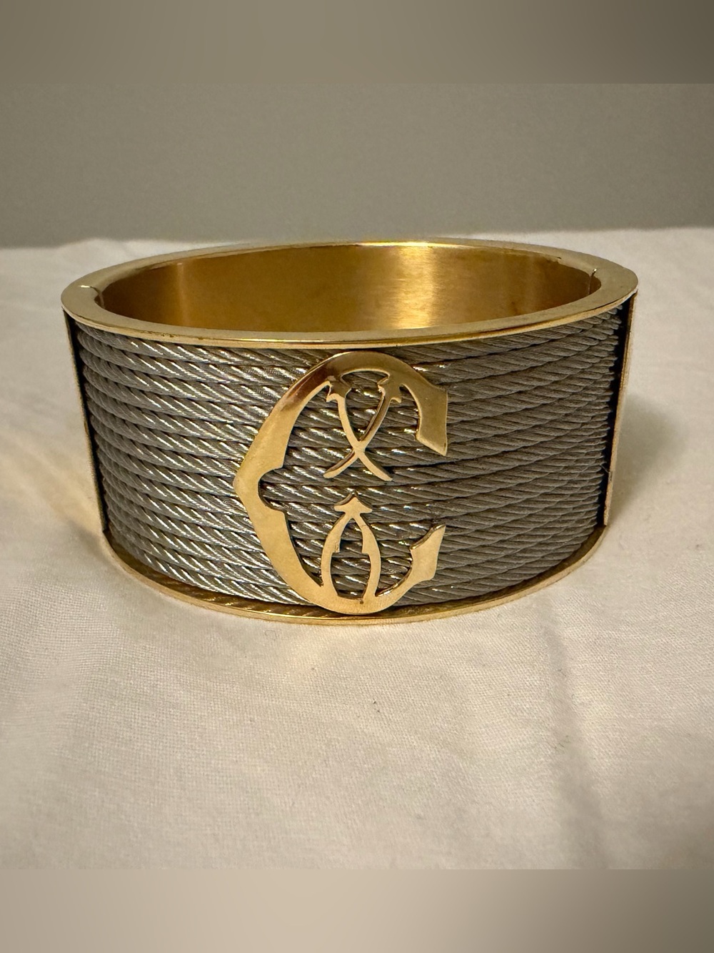 Philippe Charriol Forever Stainless Steel Gold Toned Twist Cable Cuff Bangle